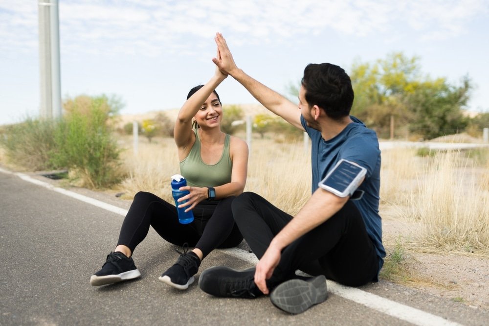 A man and a woman taking a break