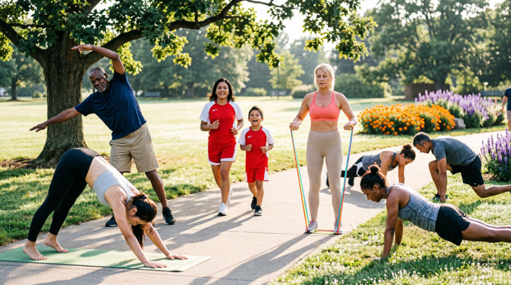 People exercising in the park